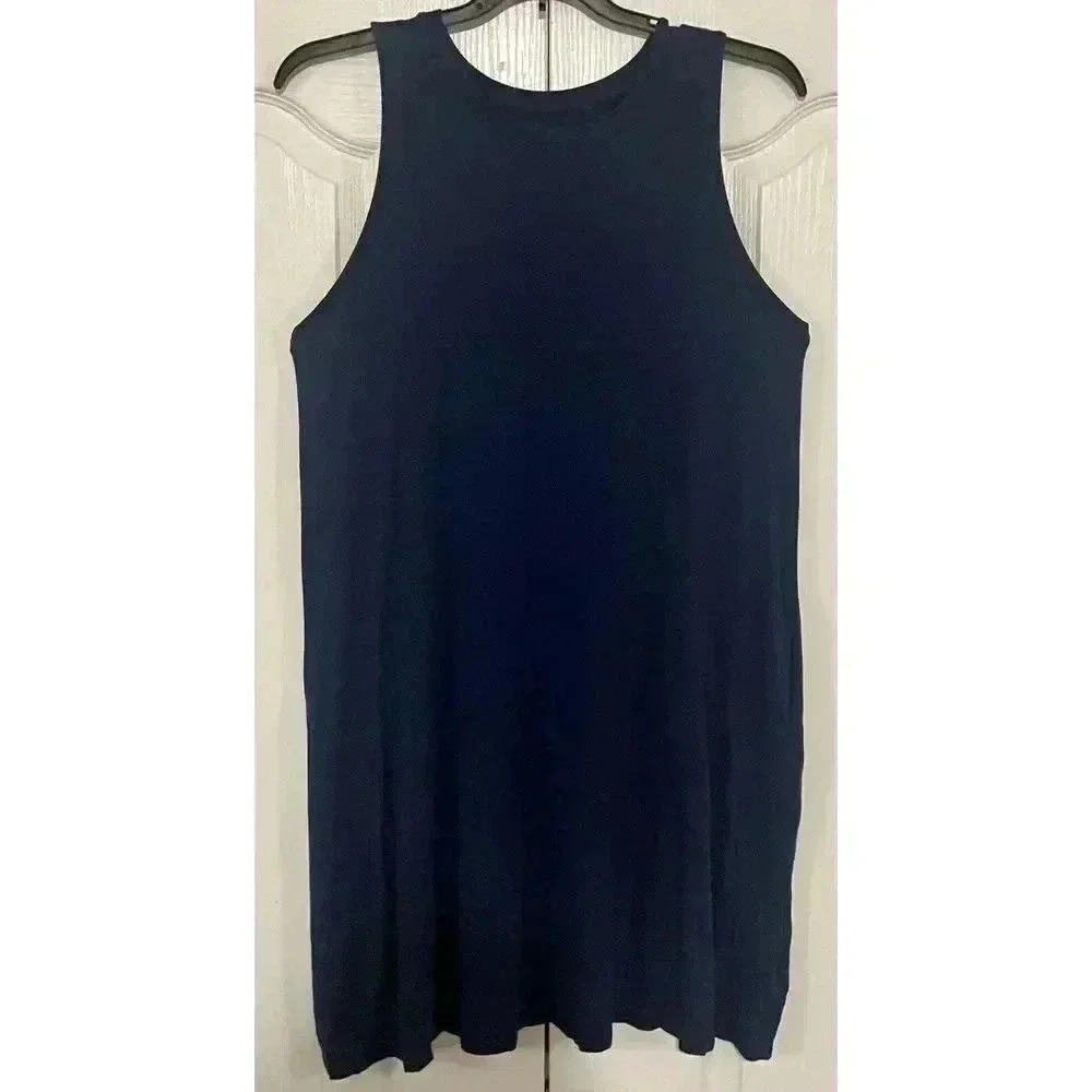 Womens Casual Time And Tru Navy Blue Crew Neck Tank Dress 2 Pocket Large 12-14
